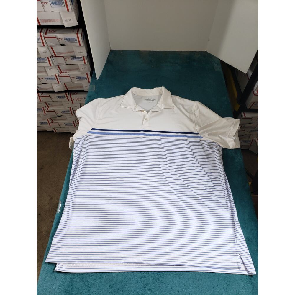 Vineyard Vines White and Blue Striped Men’s Polo